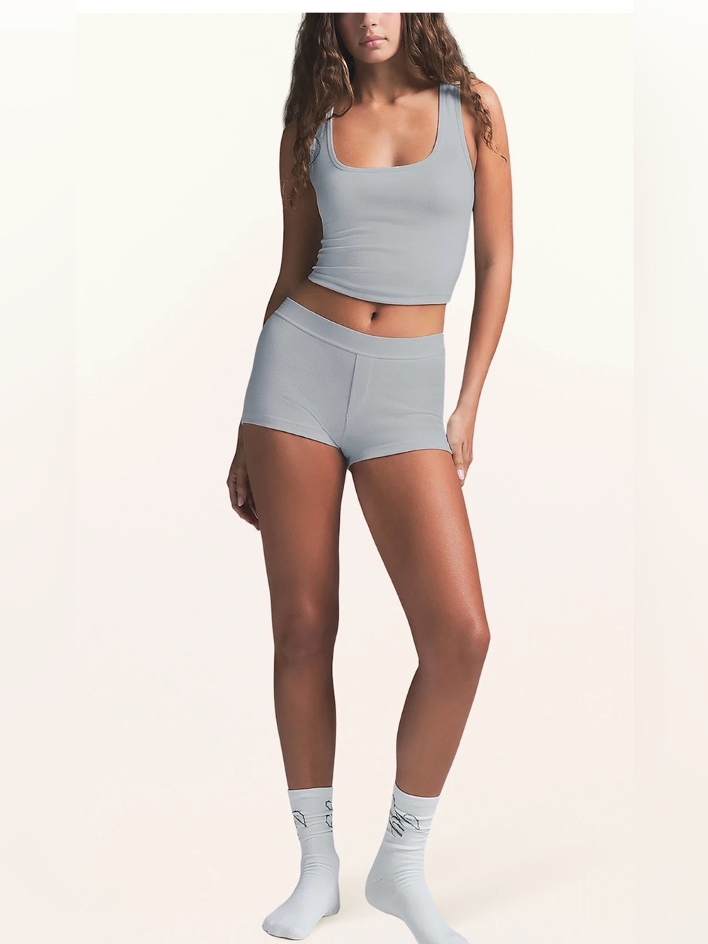 SKIMS POINTELLE SLEEP TANK AND SHORT SET ST-SST-6571W COLOR: FROST SIZE: M @